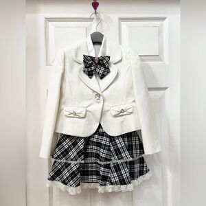 Kids formal wear set Blazer with Bow Detail, shirts & skirts set